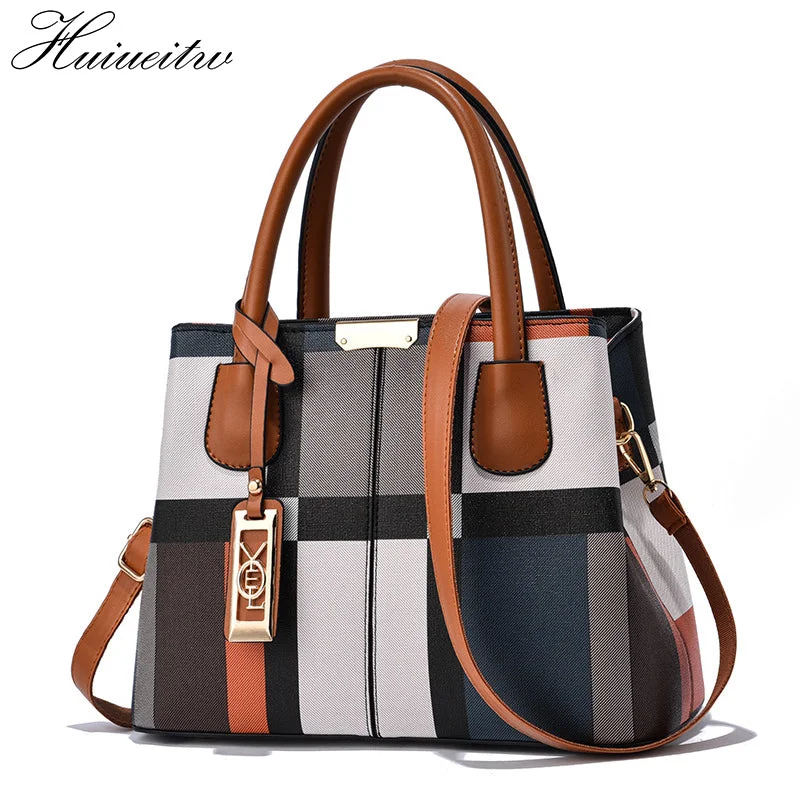 HUIUEITW Stitching Wild Messenger Bags Designer Brand Plaid Shoulder Bag Female Ladies Totes New Luxury Handbag Women