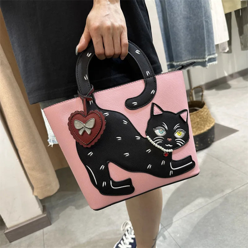 Y2K Cartoon designer Women's Handbags and Purses Cat Tail Handle Tote Bag Luxury Female Crossbody Bags Love Pendant Shoulder Bag