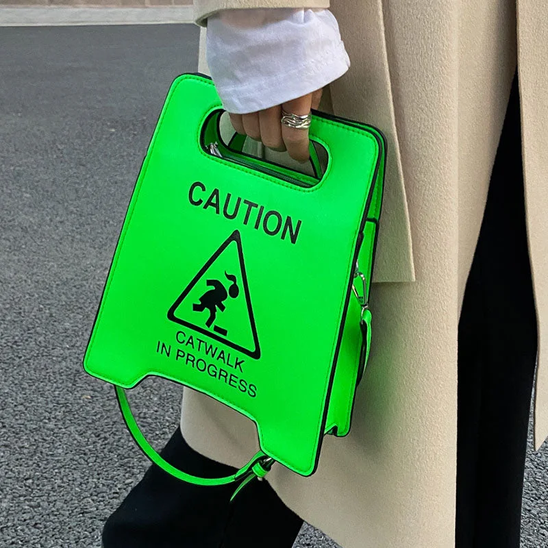 Young Girl Crossbody Bag Creative Caution Letters Sign Handbag Cute Fluorescence Color Shoulder Bags For Women 2021 Clutches