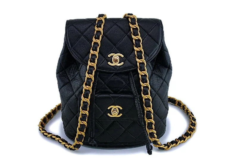 Chanel Black Lambskin Vintage Classic Backpack Bag 24k GHW