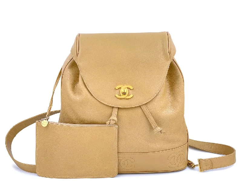 Chanel Vintage Beige Caviar Backpack Bag 24k GHW