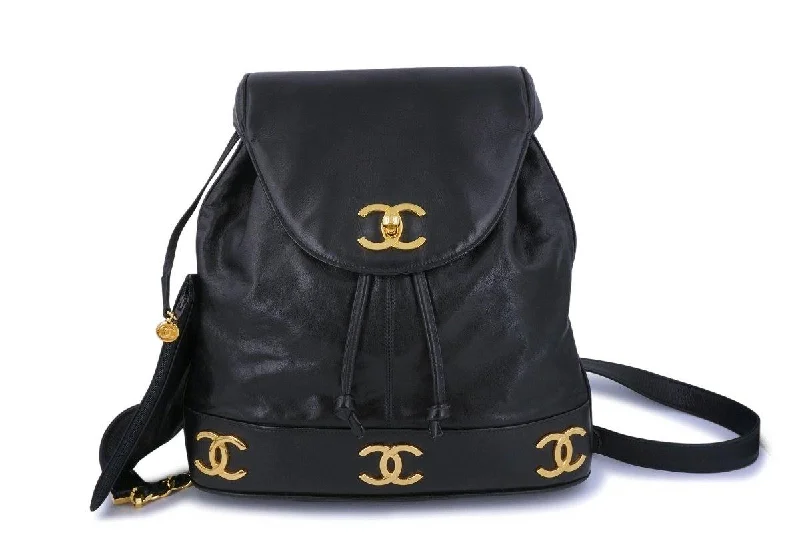 Chanel Vintage Black Classic Soft Calfskin Backpack Bag 24k GHW