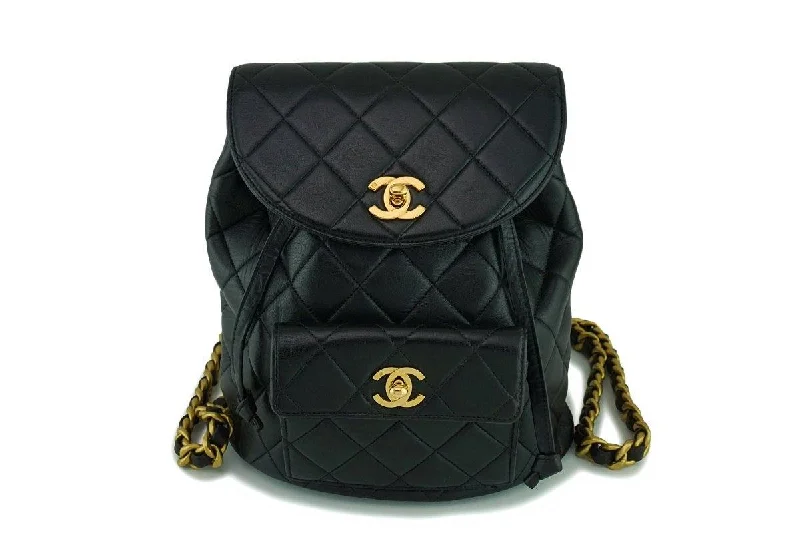 Chanel Vintage Black Lambskin Classic Quilted Backpack Bag 24k GHW