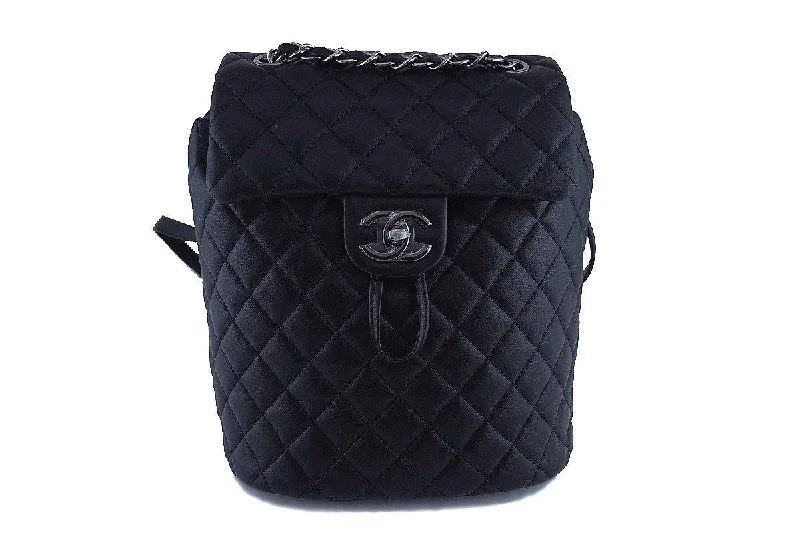 New 17S Chanel Black Classic Quilted Urban Spirit Backpack Bag RHW