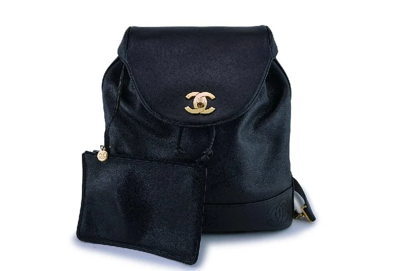 Rare Chanel Vintage Black Caviar Backpack Bag 24k GHW