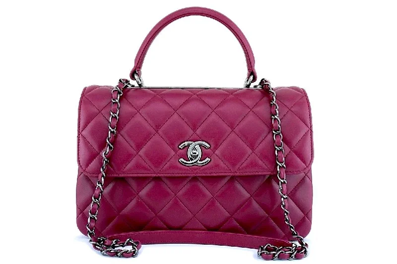 17K Chanel Dark Pink Medium-Large Trendy CC Classic Handle Kelly Flap Tote Bag