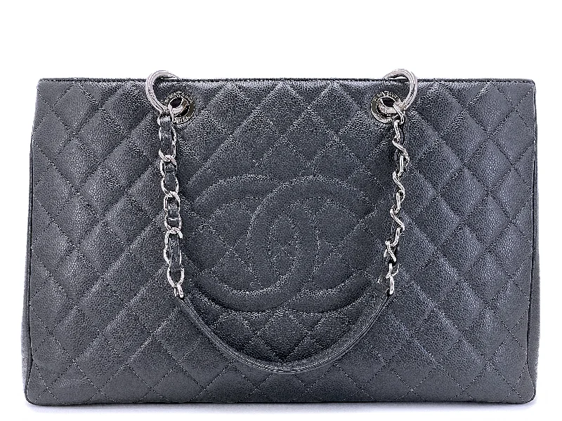 Chanel Dark Gray Caviar Grand Shopper Tote XL GST Bag SHW