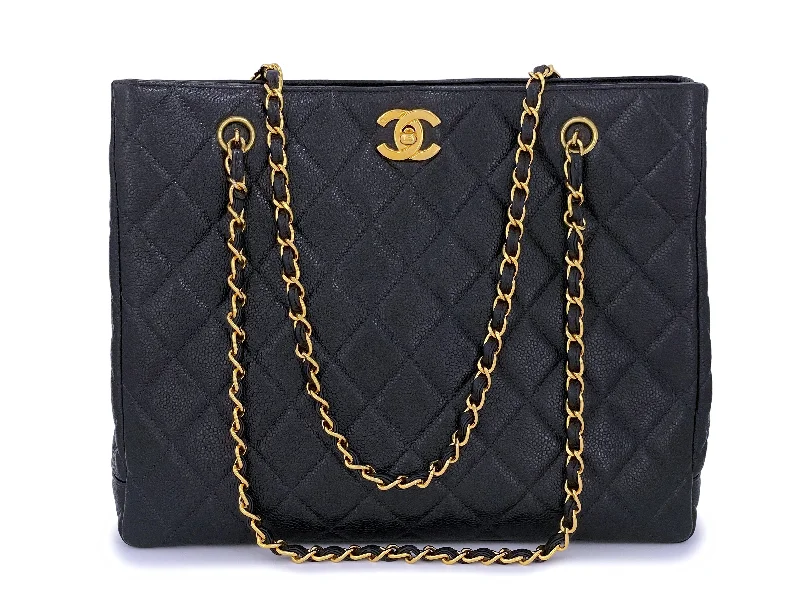 Chanel 1991 Vintage Caviar Classic Medium Quilted Turnlock Tote Bag 24k GHW