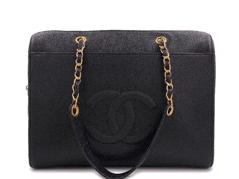 Pristine Chanel 1998 Vintage Black Caviar Zip Shopper Tote Bag 24k GHW