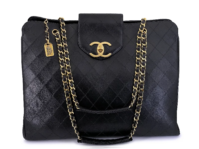 Chanel Vintage Black Quilted Supermodel XL Weekender Tote Bag 24k GHW