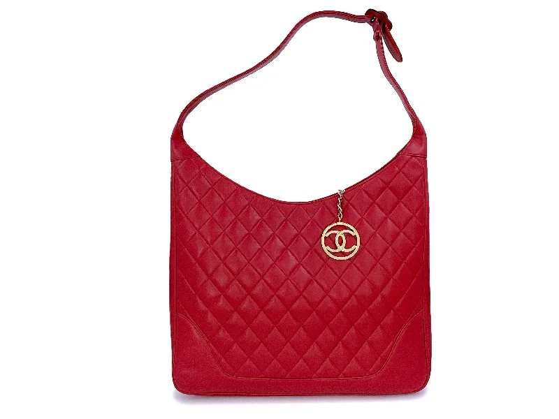 Chanel 1991 Vintage Red Lambskin Oversized XL Hobo Tote Bag 24k GHW