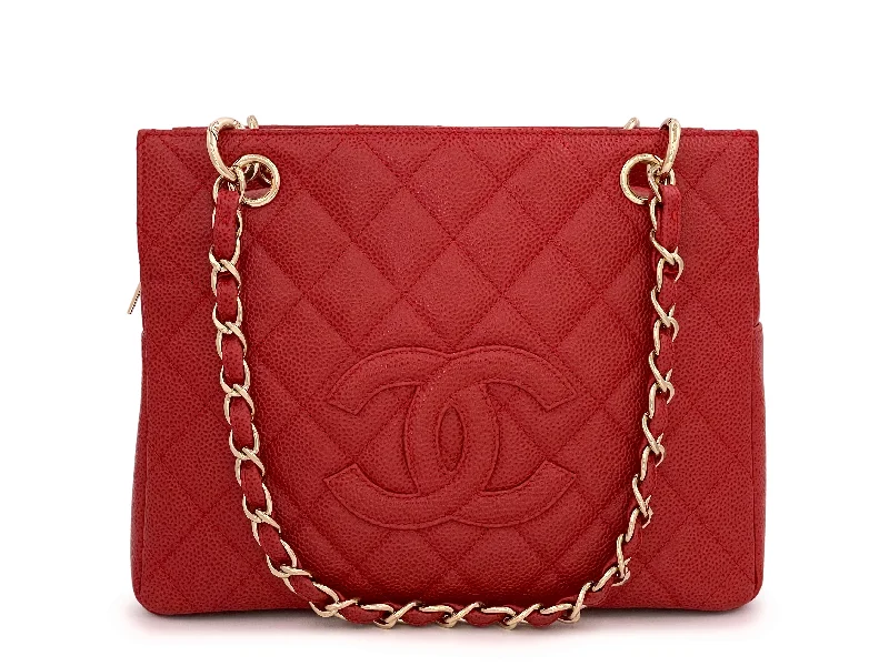 Chanel 2002 Vintage Red Caviar Petite Timeless Tote PTT Bag 24k GHW