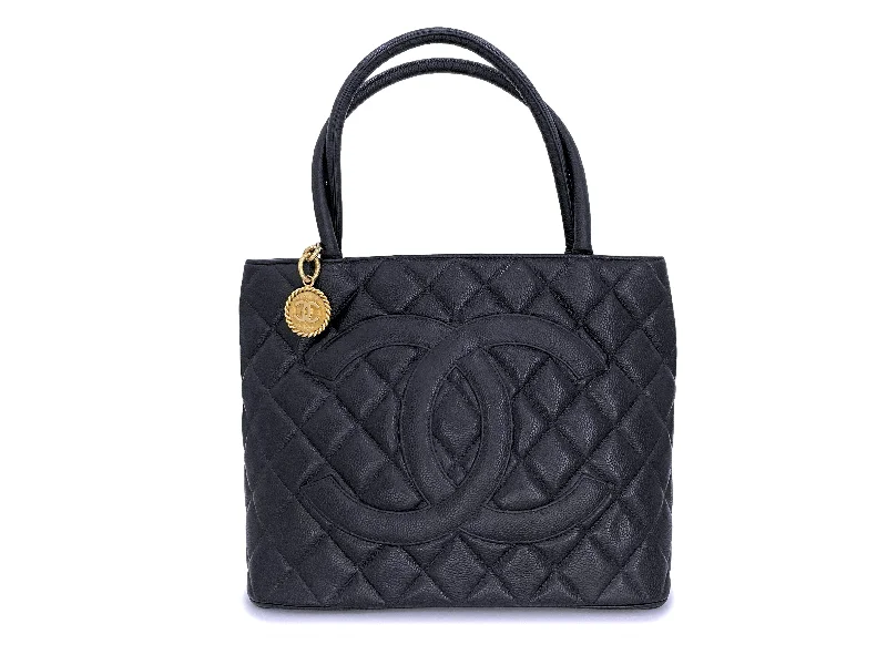 Chanel 2003 Vintage Black Caviar Medallion Shopper Tote Bag 24k GHW