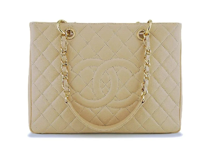 Chanel Beige Caviar Grand Shopper Tote GST Bag GHW