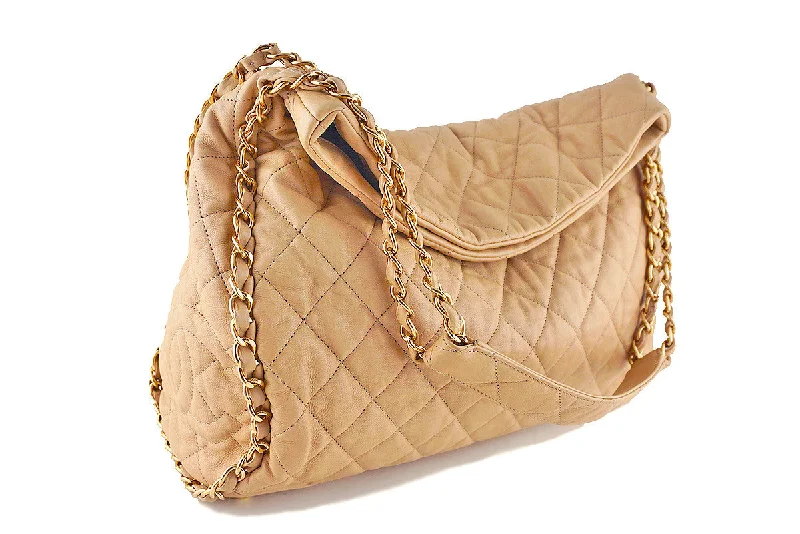 Chanel Beige Large Quilted Ultimate Soft Chain Around Hobo Tote Bag