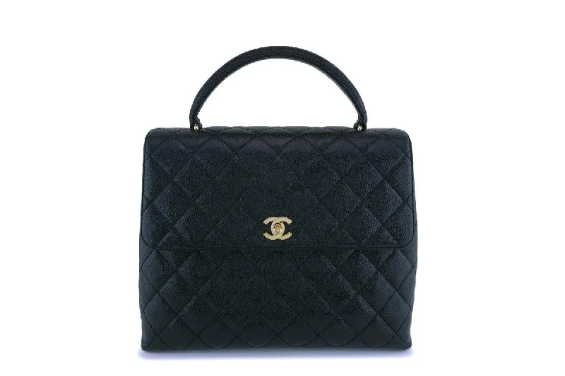 Chanel Black Caviar Classic Kelly Handheld Flap Tote Bag 24k GHW