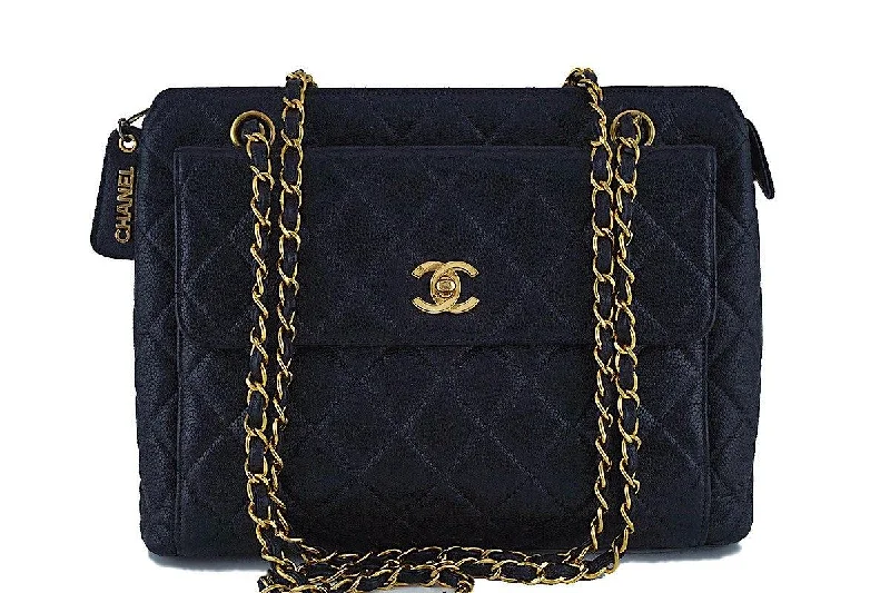 Chanel Black Caviar Classic Quilted Flap Shopper Tote Bag