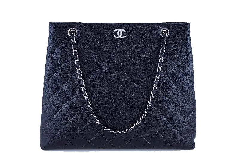 Chanel Black Caviar Classic Quilted Tall Shopper Tote Bag