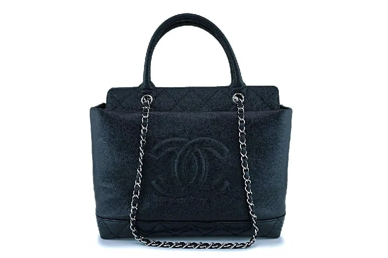 Chanel Black Caviar Logo Classic Two Way Classic Tote Bag SHW