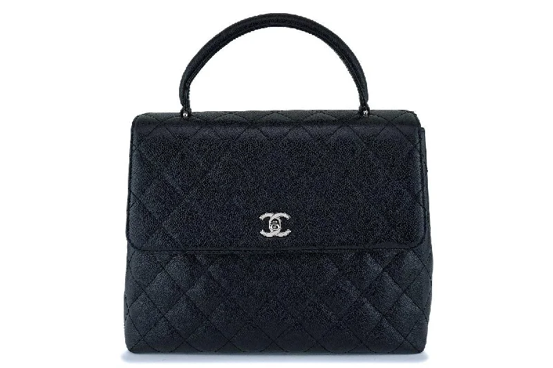 Chanel Black Caviar Quilted Classic Kelly Flap Tote Bag SHW