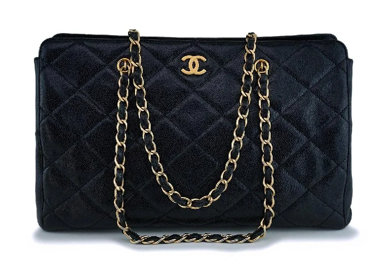 Chanel Black Caviar Quilted Large Shopper Tote Bag GHW