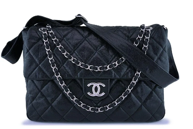 Chanel Black Caviar XXL Classic Messenger Flap Tote Bag