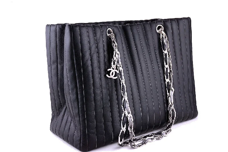 Chanel Black Lambskin Tote, Mademoiselle Vertical Stitch Shopper Bag