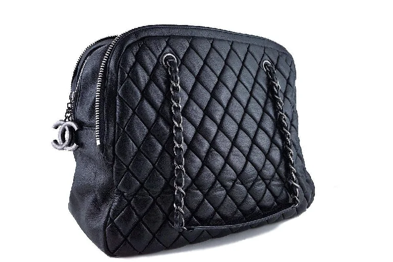 Chanel Black Large Bubble Quilt Zip Shopper Tote Bag