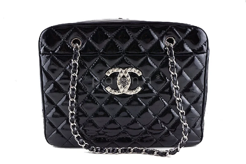 Chanel Black Luxury Giant XL Brilliant CC Patent Camera Tote Bag