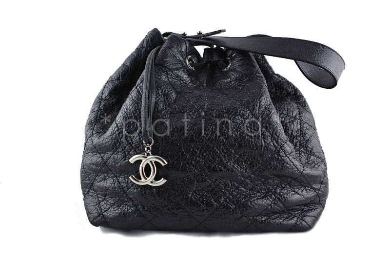 Chanel Black On the Road Large Drawstring Tote Bag