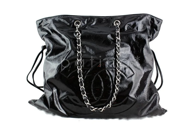 Chanel Black Patent Bon Bons Cabas Hobo Tote Bag