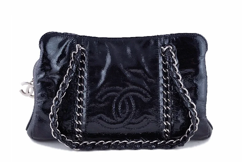 Chanel Black Patent Luxury Ligne Shopper Tote Bag