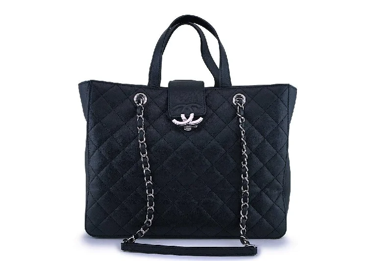 Chanel Black Quilted Caviar 2-Way Clasp Tote SHW