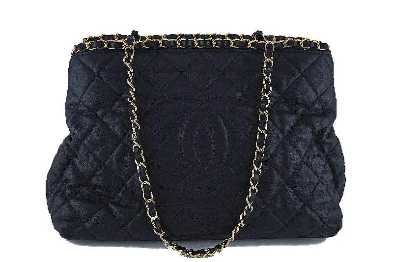 Chanel Black Quilted Timeless Chain Around Grand Shopping Tote GST Bag