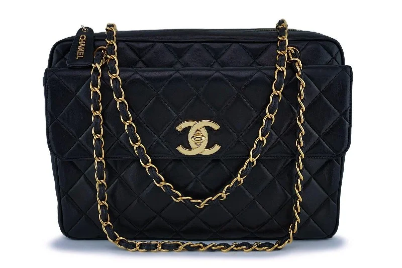 Chanel Black Vintage Maxi Jumbo XL Classic Camera Bag Flap Tote 24k GHW