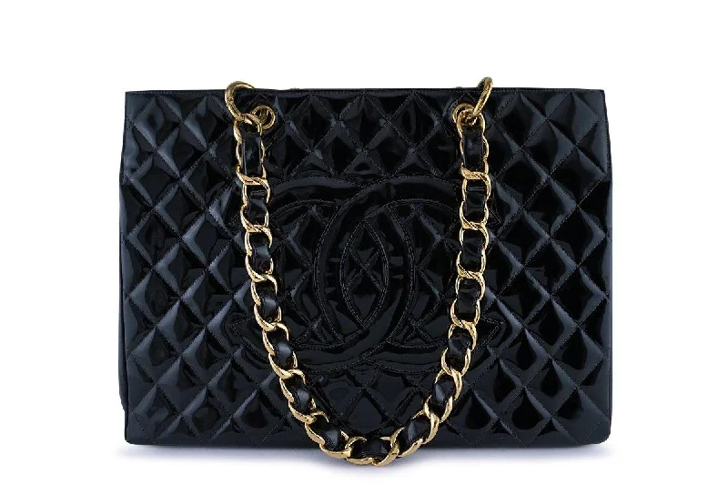 Chanel Black Vintage Patent Grand Shopper GST Tote Bag