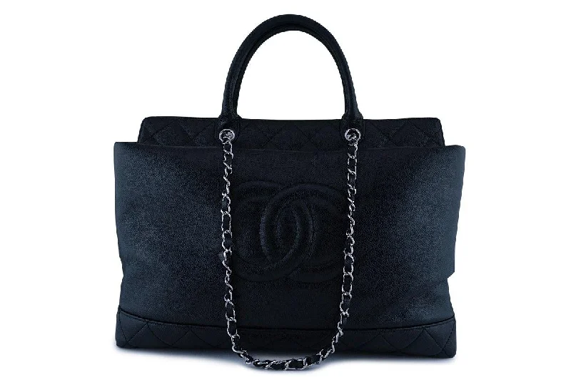 Chanel Black XL Caviar Logo Cerf Executive 2-way Tote Bag