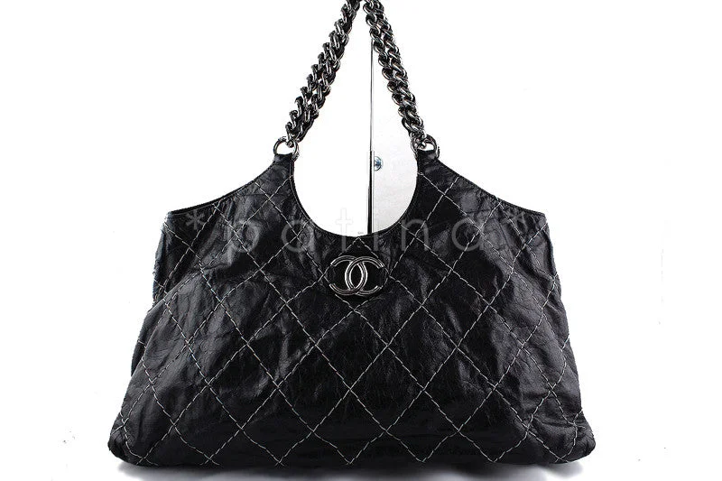 Chanel Black XL Jumbo Contrast Stitch Luxury Cabas Tote Bag