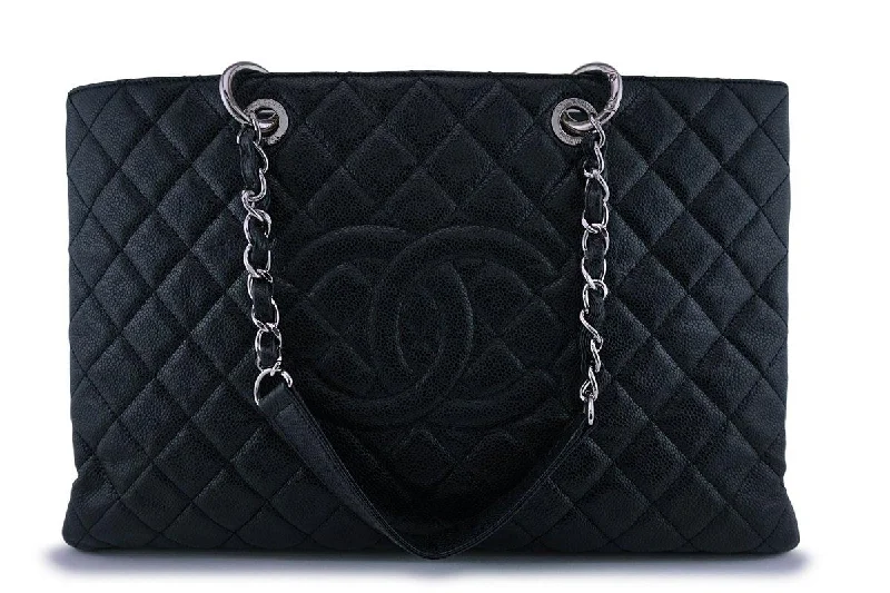 Chanel Black XL Large Classic Grand Shopper Tote GST Bag SHW