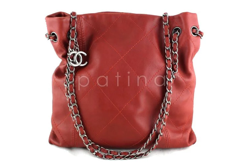 Chanel Brick Red Soft Drawstring Tall Hobo Tote Bag