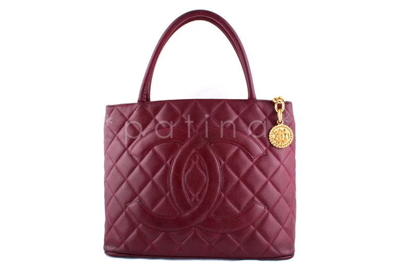 Chanel Burgundy Red Caviar Classic Quilted Medallion Shopper Tote Bag