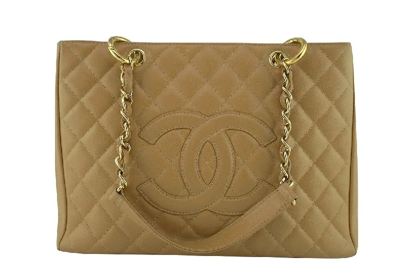 Chanel Camel Beige Caviar Classic Grand Shopper Tote GST Bag