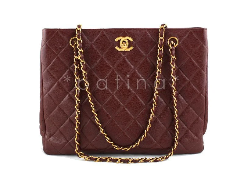 Chanel Chestnut Brown Classic Caviar Quilted Shopper Tote with CC Clasp GST Bag