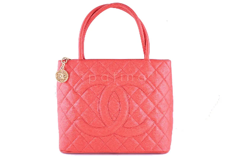 Chanel Coral Pink Caviar Classic Quilted Medallion Shopper Tote Bag