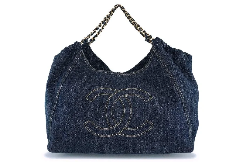 Chanel Dark Blue Denim XL Giant Coco Cabas Tote Bag