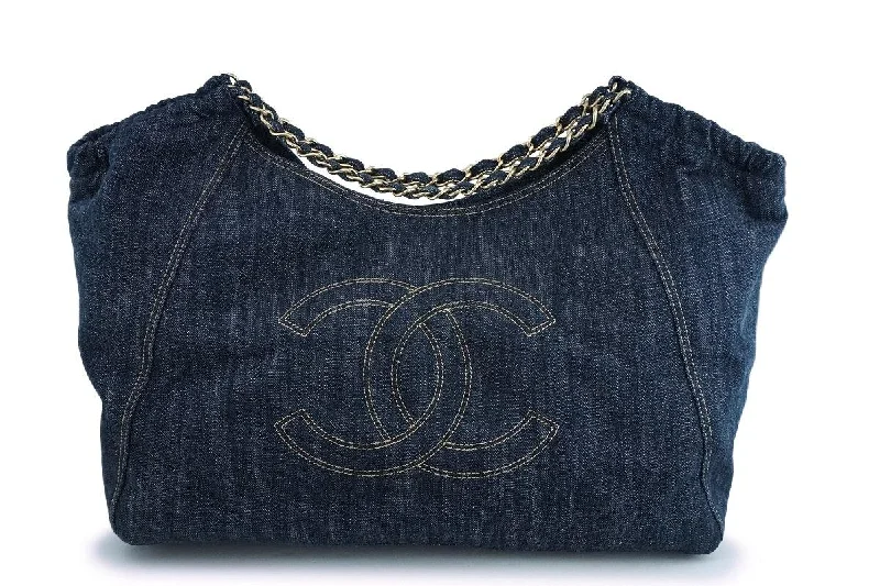 Chanel Dark Blue Denim XL Giant Coco Cabas Tote Bag