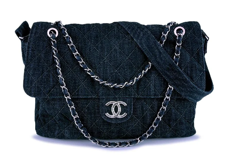 Chanel Denim XL Classic Messenger Flap Tote Bag