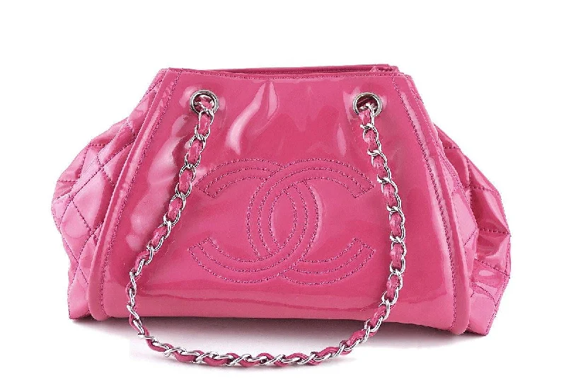 Chanel Fuchsia Pink Patent Small Logo Shopper Tote Bag