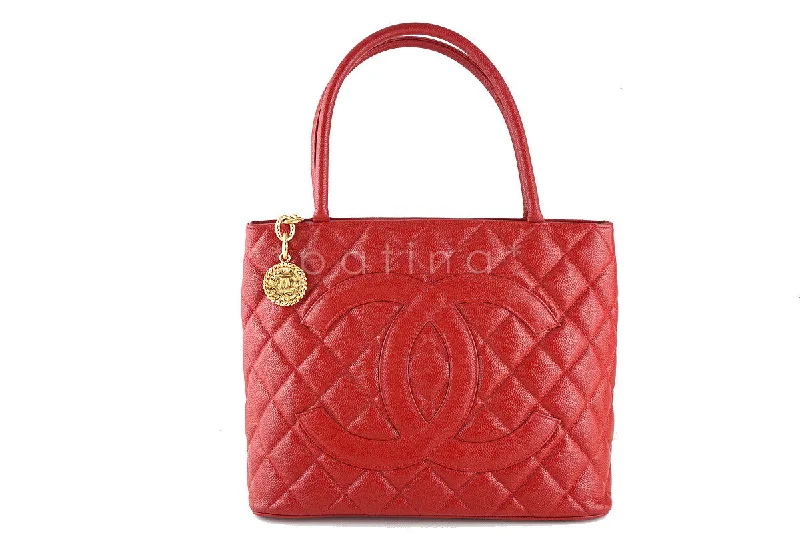 Chanel Red Caviar Classic Quilted Medallion Shopper Tote Bag