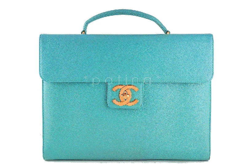 Chanel Seafoam Green Caviar Classic Briefcase Flap Tote Bag